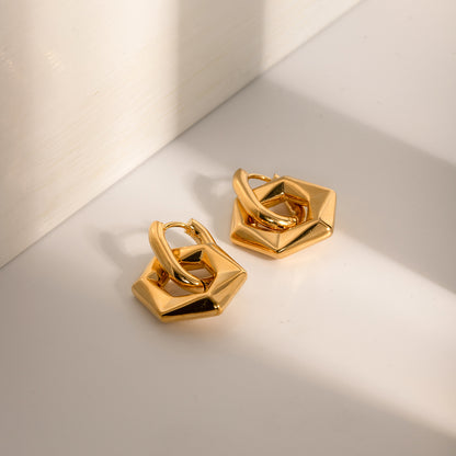 1 Pair Simple Style Classic Style Hexagon Plating 304 Stainless Steel 18K Gold Plated Earrings