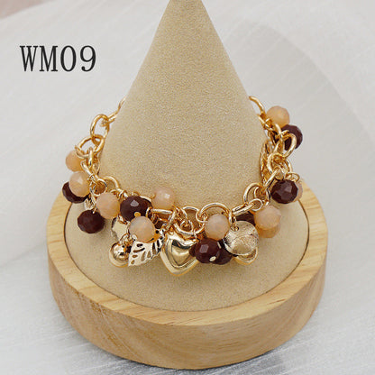 Casual Hip-Hop Flower Alloy Plastic Artificial Gemstones Women's Bracelets