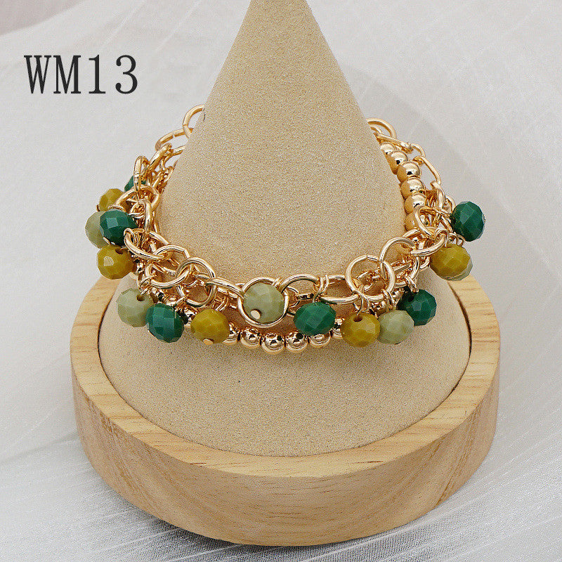 Casual Hip-Hop Flower Alloy Plastic Artificial Gemstones Women's Bracelets