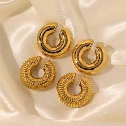 1 Pair Vintage Style Solid Color Plating Stainless Steel 18K Gold Plated Ear Cuffs