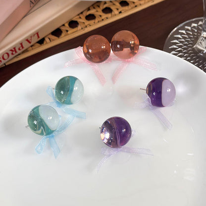 1 Pair Casual Elegant Simple Style Solid Color Bowknot Resin Copper Ear Studs