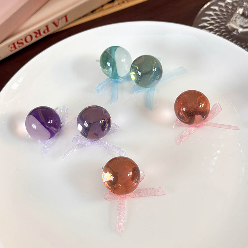 1 Pair Casual Elegant Simple Style Solid Color Bowknot Resin Copper Ear Studs