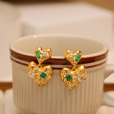 1 Pair Elegant Business Heart Shape Plating Inlay Copper Zircon 18K Gold Plated Drop Earrings