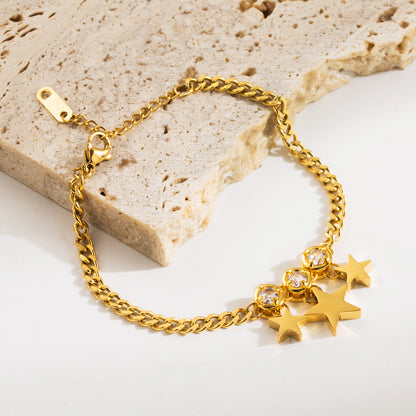 Titanium Steel Gold Plated Elegant Luxurious Plating Inlay Star Leaves Heart Shape Artificial Pearls Rhinestones Bracelets