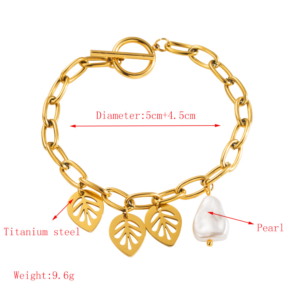 Titanium Steel Gold Plated Elegant Luxurious Plating Inlay Star Leaves Heart Shape Artificial Pearls Rhinestones Bracelets