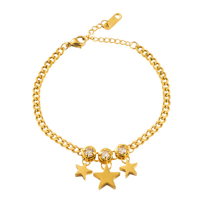 Titanium Steel Gold Plated Elegant Luxurious Plating Inlay Star Leaves Heart Shape Artificial Pearls Rhinestones Bracelets