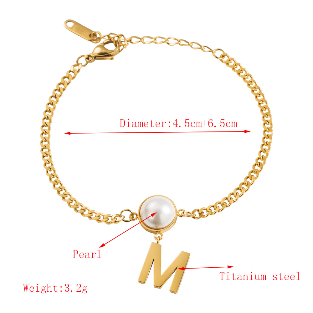 Titanium Steel Gold Plated Elegant Luxurious Plating Inlay Letter Pearl Bracelets