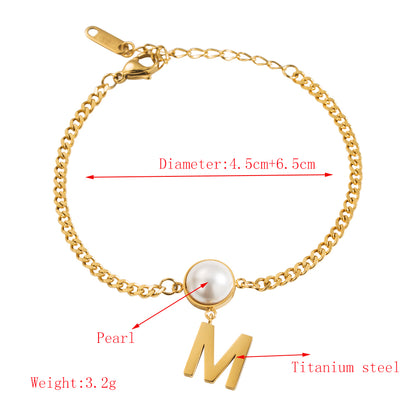 Titanium Steel Gold Plated Elegant Luxurious Plating Inlay Letter Pearl Bracelets