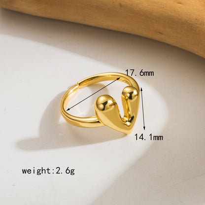 Wholesale Casual Cute Heart Shape Copper Polishing 18K Gold Plated Open Rings