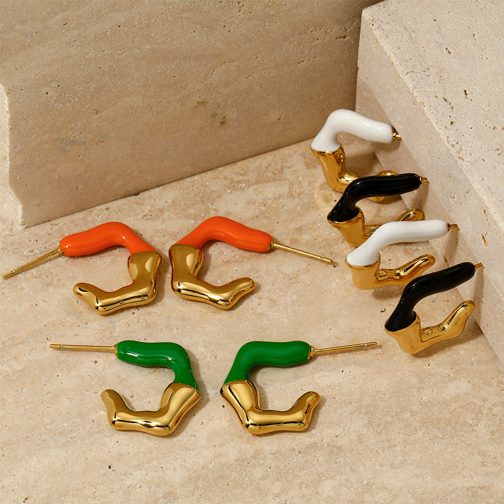 1 Pair Simple Style Commute Geometric Enamel 304 Stainless Steel 14K Gold Plated White Gold Plated Gold Plated Ear Studs