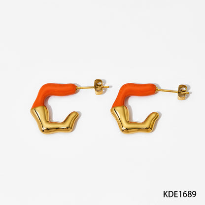 1 Pair Simple Style Commute Geometric Enamel 304 Stainless Steel 14K Gold Plated White Gold Plated Gold Plated Ear Studs