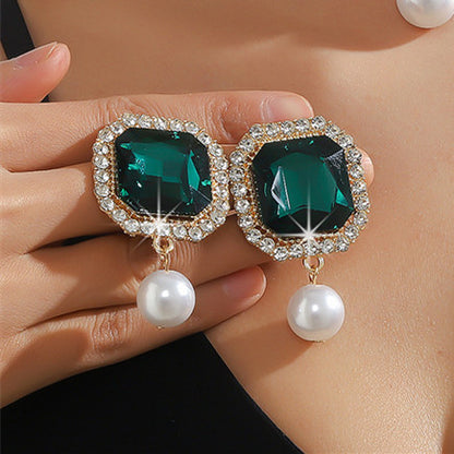 Elegant Glam Geometric Imitation Pearl Copper Crystal Zircon Women's Earrings Necklace Jewelry Set