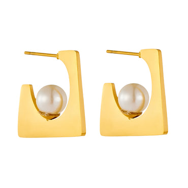 1 Pair Vintage Style Classic Style Solid Color Plating Inlay 304 Stainless Steel Pearl 18K Gold Plated Ear Studs