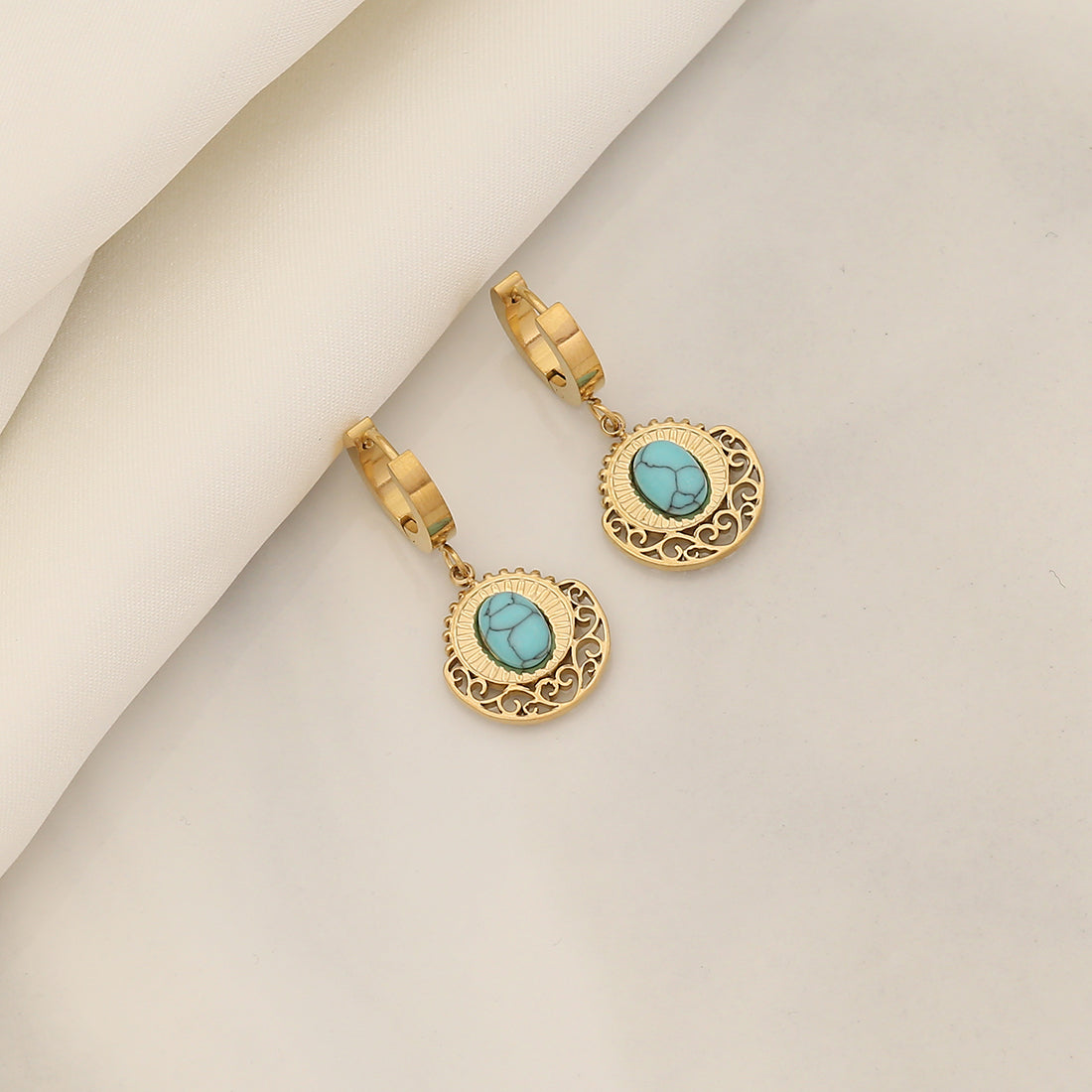Simple Style Round 304 Stainless Steel Stone Beaded Hollow Out Inlay Natural Stone 18K Gold Plated Women's Earrings Necklace