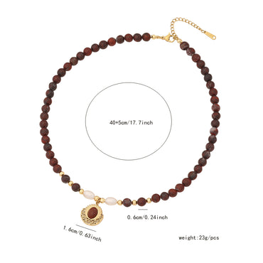 Simple Style Round 304 Stainless Steel Stone Beaded Hollow Out Inlay Natural Stone 18K Gold Plated Women's Earrings Necklace