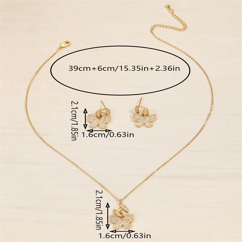 Copper Elegant Lady Simple Style Inlay Animal Splicing Bow Knot Zircon Earrings Necklace