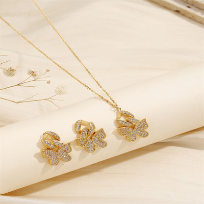 Copper Elegant Lady Simple Style Inlay Animal Splicing Bow Knot Zircon Earrings Necklace