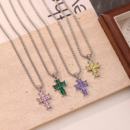 304 Stainless Steel White Gold Plated Gold Plated Luxurious Sweet Plating Inlay Cross Diamond Pendant Necklace