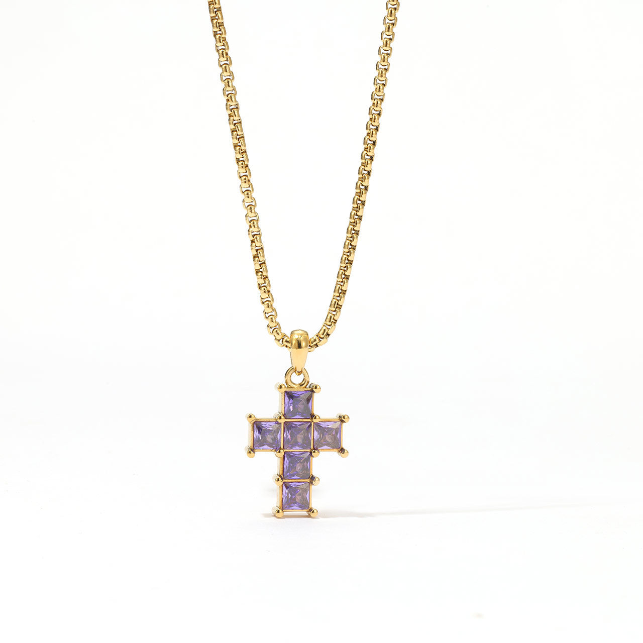 304 Stainless Steel White Gold Plated Gold Plated Luxurious Sweet Plating Inlay Cross Diamond Pendant Necklace