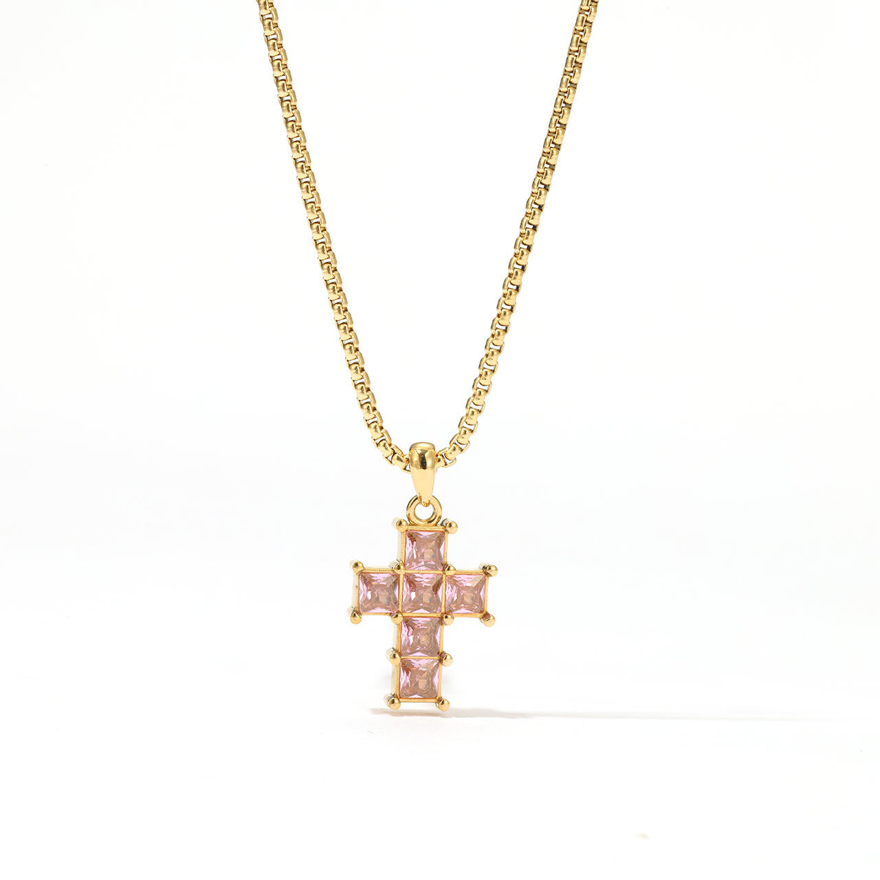 304 Stainless Steel White Gold Plated Gold Plated Luxurious Sweet Plating Inlay Cross Diamond Pendant Necklace