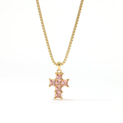 304 Stainless Steel White Gold Plated Gold Plated Luxurious Sweet Plating Inlay Cross Diamond Pendant Necklace