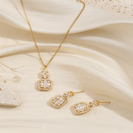 Copper 18K Gold Plated Simple Style Classic Style Plating Inlay Solid Color Zircon Jewelry Set