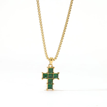 304 Stainless Steel White Gold Plated Gold Plated Luxurious Sweet Plating Inlay Cross Diamond Pendant Necklace