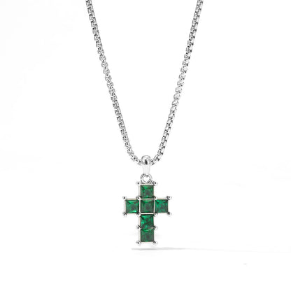 304 Stainless Steel White Gold Plated Gold Plated Luxurious Sweet Plating Inlay Cross Diamond Pendant Necklace