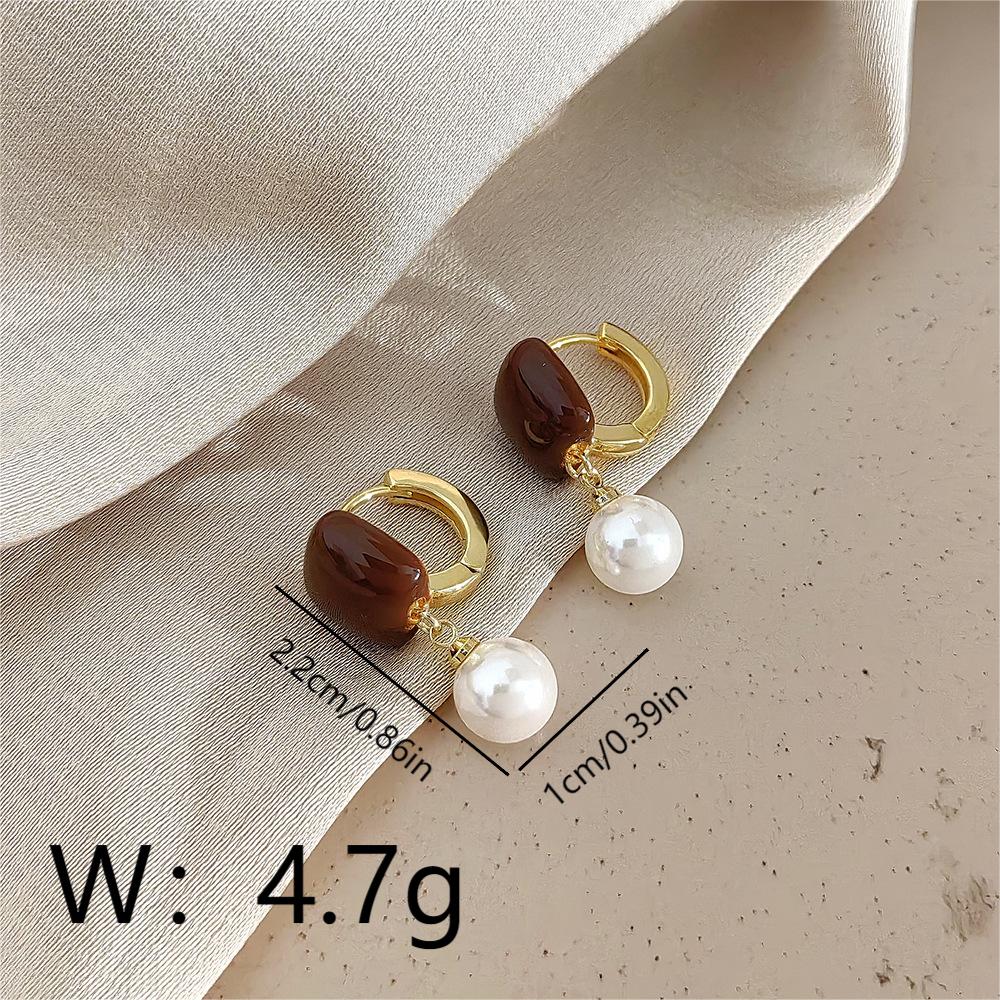 1 Pair Commute Korean Style Geometric Enamel Inlay Copper Artificial Pearls 14K Gold Plated Drop Earrings