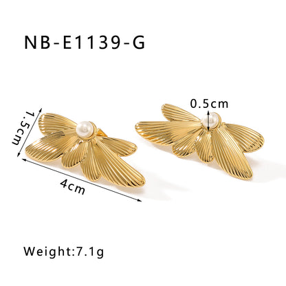 1 Pair IG Style Vintage Style Simple Style Flower Inlay 316 Stainless Steel  Pearl 18K Gold Plated Ear Studs