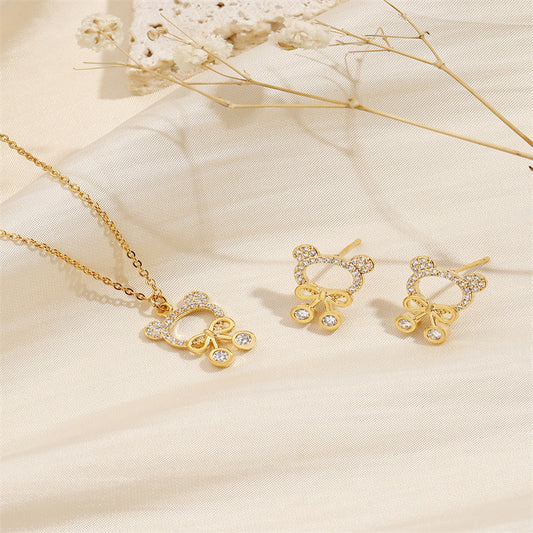 Copper 18K Gold Plated IG Style Simple Style Hollow Out Inlay Geometric Bow Knot Zircon Jewelry Set