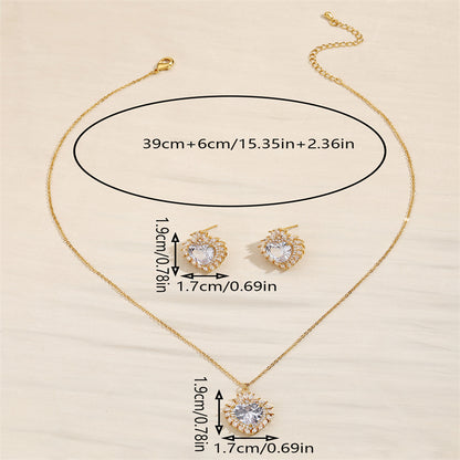 Copper 18K Gold Plated Sweet Simple Style Inlay Heart Shape Zircon Jewelry Set