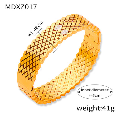 Titanium Steel 18K Gold Plated Casual Elegant Simple Style Hollow Out Inlay Solid Color Rhinestones Bangle