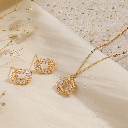 Copper 18K Gold Plated IG Style Simple Style Inlay Circle Zircon Jewelry Set