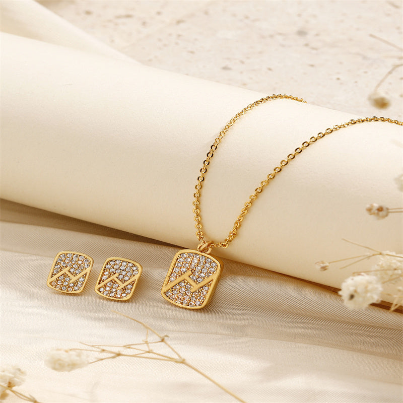 Copper 18K Gold Plated Casual Simple Style Inlay Rectangle Zircon Jewelry Set