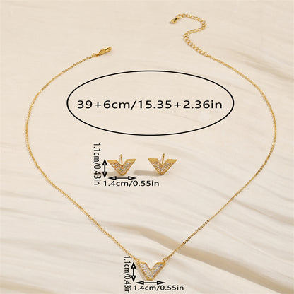 Copper 18K Gold Plated Simple Style Shiny Inlay V Shape Zircon Jewelry Set