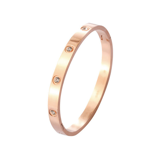 Titanium Steel Lady Simple Style Classic Style Inlay Solid Color Rhinestones Bangle