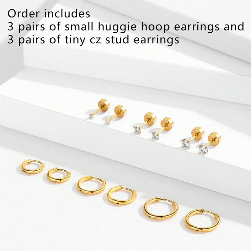 304 Stainless Steel 18K Gold Plated Elegant Shiny Plating Inlay Solid Color Zircon Earrings Jewelry Set