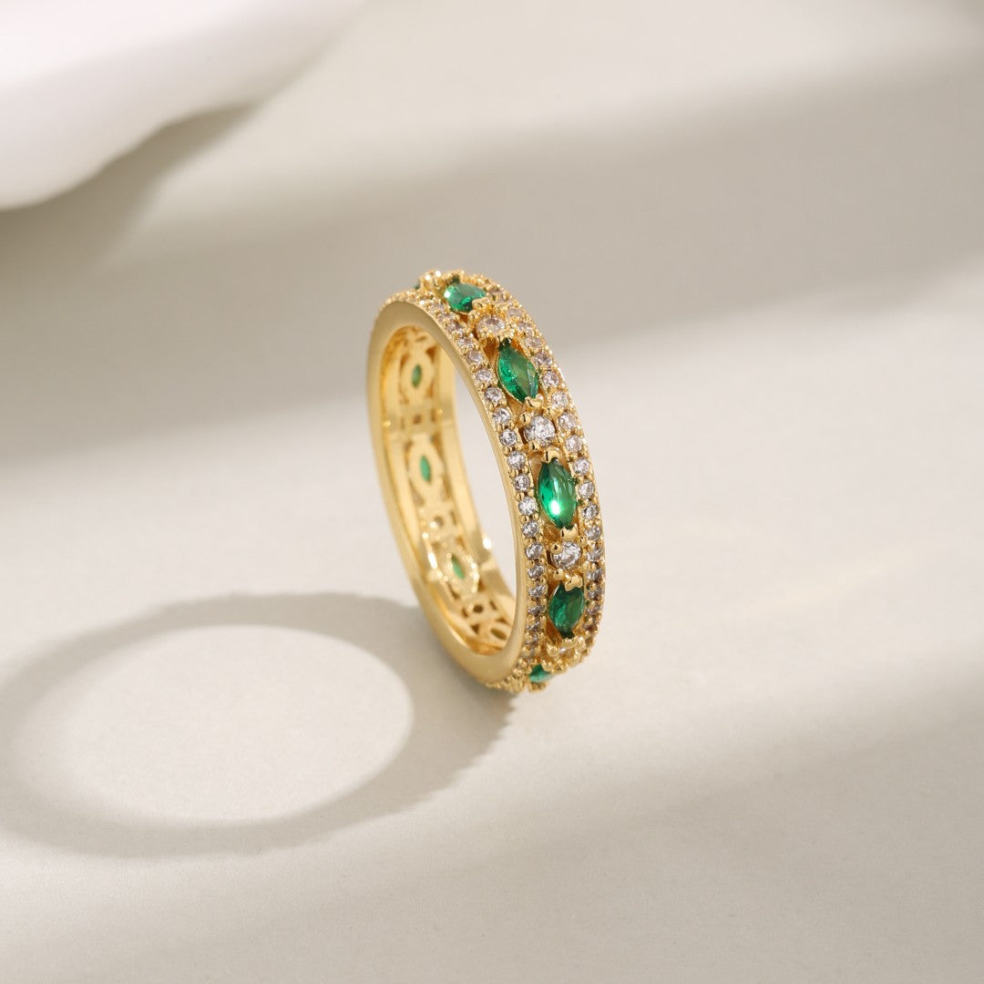 Wholesale Elegant Geometric Copper Inlay 18K Gold Plated Zircon Rings