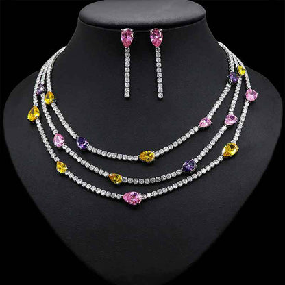 Copper Sweet Water Droplets Inlay Zircon Jewelry Set