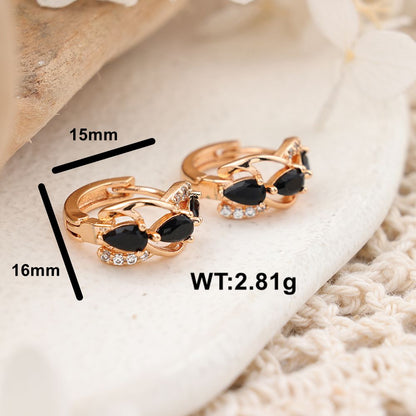 1 Pair Simple Style Streetwear Geometric Inlay Copper Zircon Rose Gold Plated Earrings