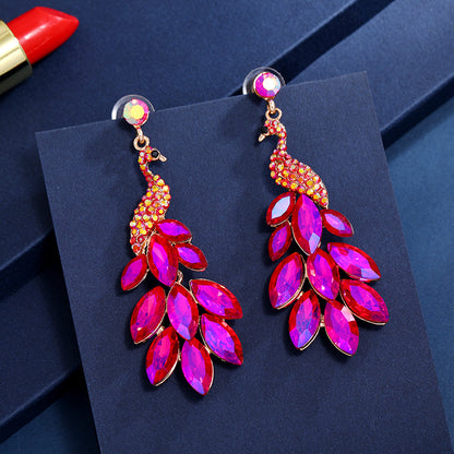 1 Piece Elegant Luxurious Peacock Inlay Zinc Alloy Artificial Crystal Drop Earrings