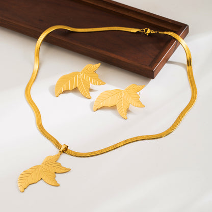 304 Stainless Steel 18K Gold Plated Vintage Style Simple Style Leaves Wings Jewelry Set
