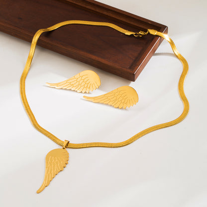 304 Stainless Steel 18K Gold Plated Vintage Style Simple Style Leaves Wings Jewelry Set