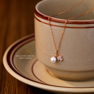 Sterling Silver Rose Gold Plated White Gold Plated Simple Style Classic Style Plating Inlay Solid Color Artificial Pearls Pendant Necklace
