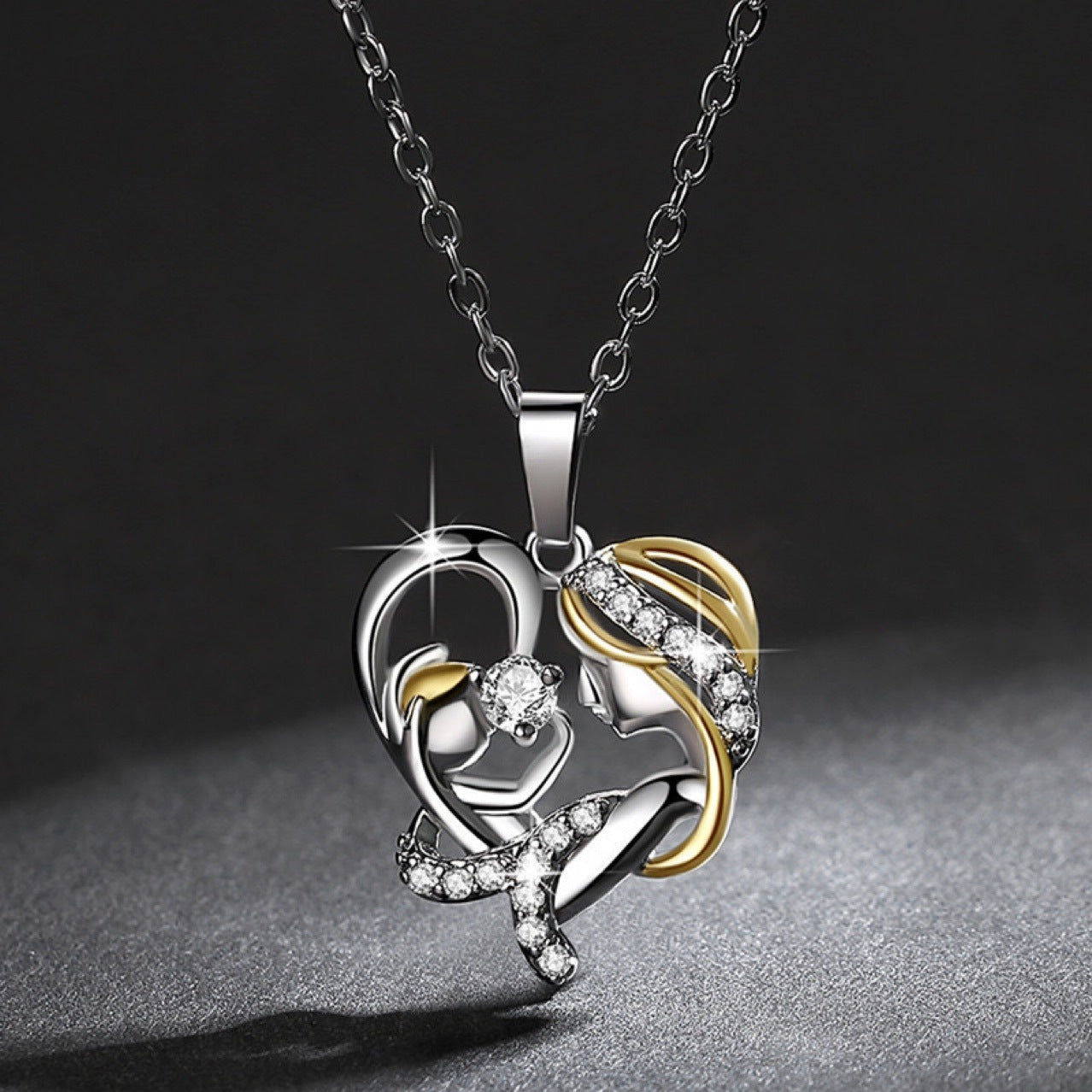 Copper MAMA Inlay Heart Shape Zircon Pendant Necklace