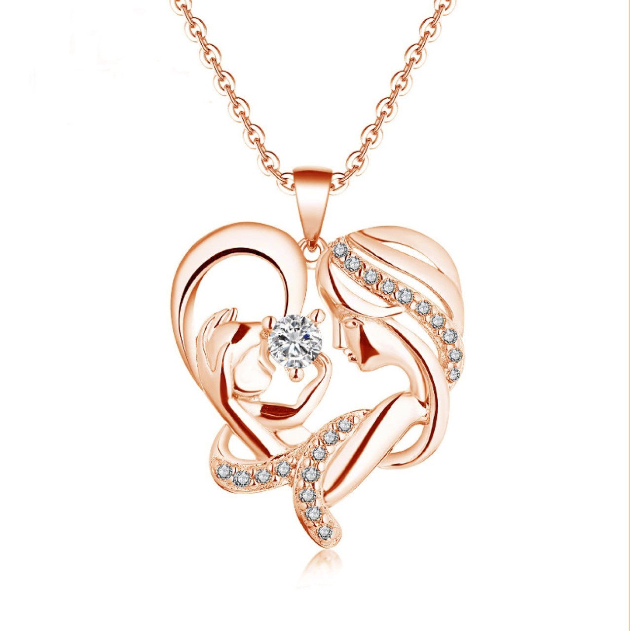 Copper MAMA Inlay Heart Shape Zircon Pendant Necklace