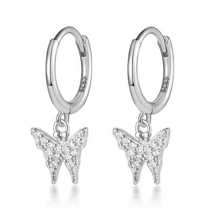 1 Pair Elegant Simple Style Butterfly Inlay Sterling Silver Zircon White Gold Plated Gold Plated Drop Earrings