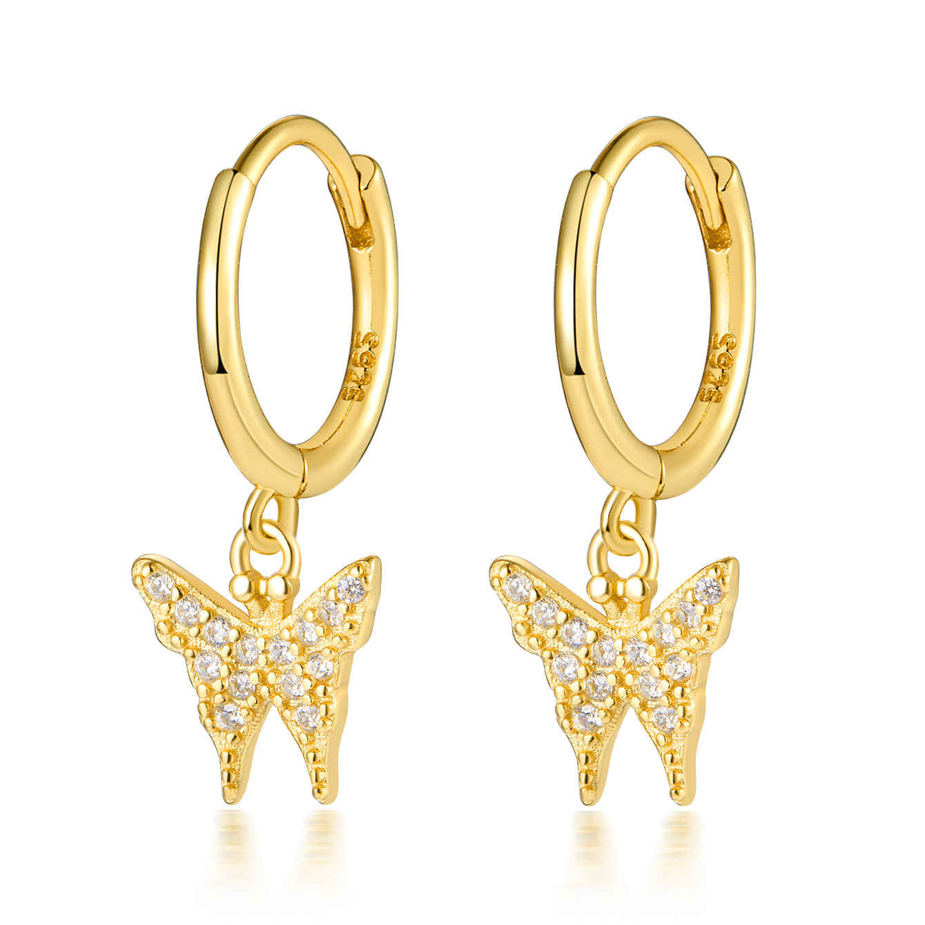 1 Pair Elegant Simple Style Butterfly Inlay Sterling Silver Zircon White Gold Plated Gold Plated Drop Earrings