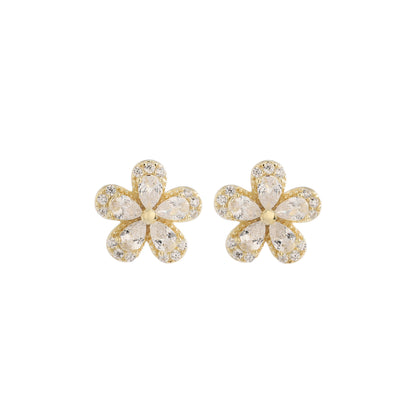 1 Pair Lady Classic Style Solid Color Flower Plating Inlay Sterling Silver Zircon 14K Gold Plated Ear Studs